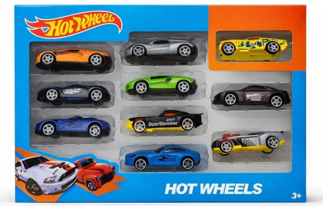 10-Piece Die-Cast Car Collection with Wall Display Stand