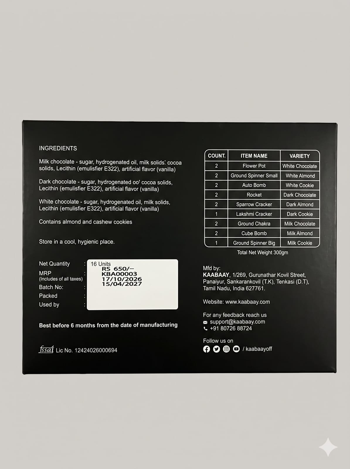 Kaabaay Crackers Shaped Gourmet Chocolates Gift Box – 16 Handcrafted Pieces (300g)