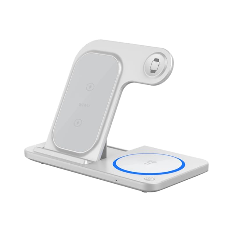 WIWU 3-in-1 Wireless Charging Station for iPhone, Apple Watch and Airpods | Mag Safe Android Phones, White