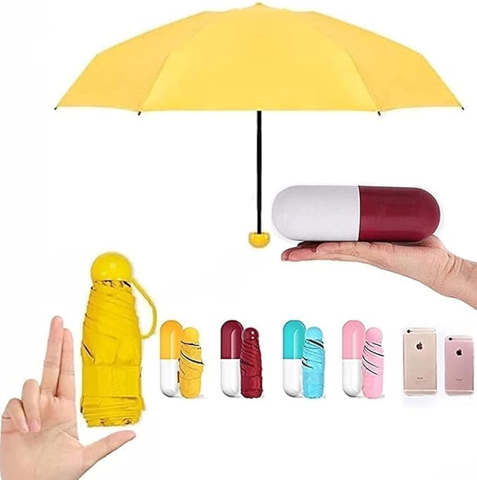 Capsule Umbrella | UV Protection Fabric, Anti-Slip Handle for Rain & Summer | Mini umbrella for Men Women (Multicolour)