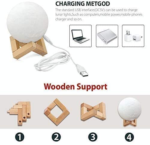 3D Moon Night Lamp – 10W Rechargeable with 7 Color Changing Features, 15CM – 10W Elegant Plastic Design for Beautiful Indoor Lighting in Bedrooms and Kids' Rooms | Gifts for Woman | Valentine