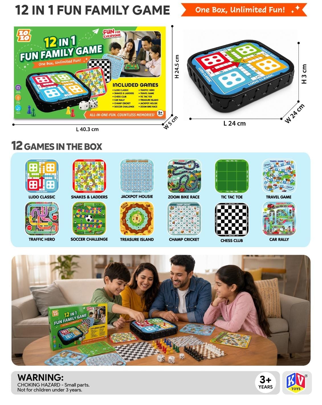 ZOZO 12-in-1 Fun Family Board Game Set – All-in-One Portable Travel Game Box