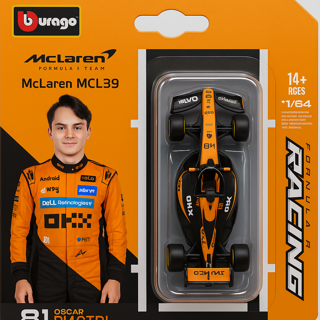 F1 Miniature Die-Cast Car Collection – Leclerc, Piastri, Russell & Verstappen | Official Bburago Display Pack