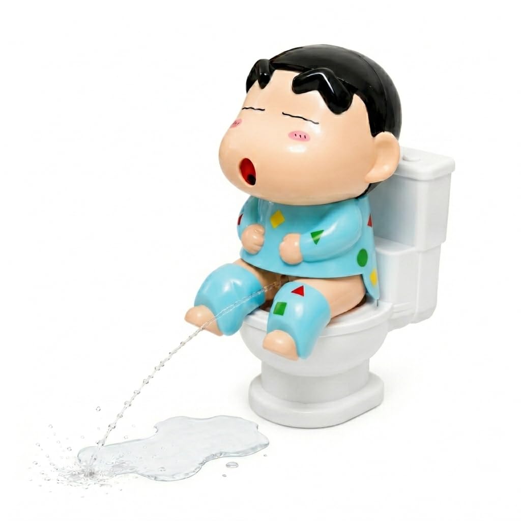 Susu Toilet Shin-chan Toy - Interactive Mini Water Spray Squeeze - Refillable Water Prank Toy for Kids & Adults - Hilarious Desktop Decor & Gag Gift - 13cm