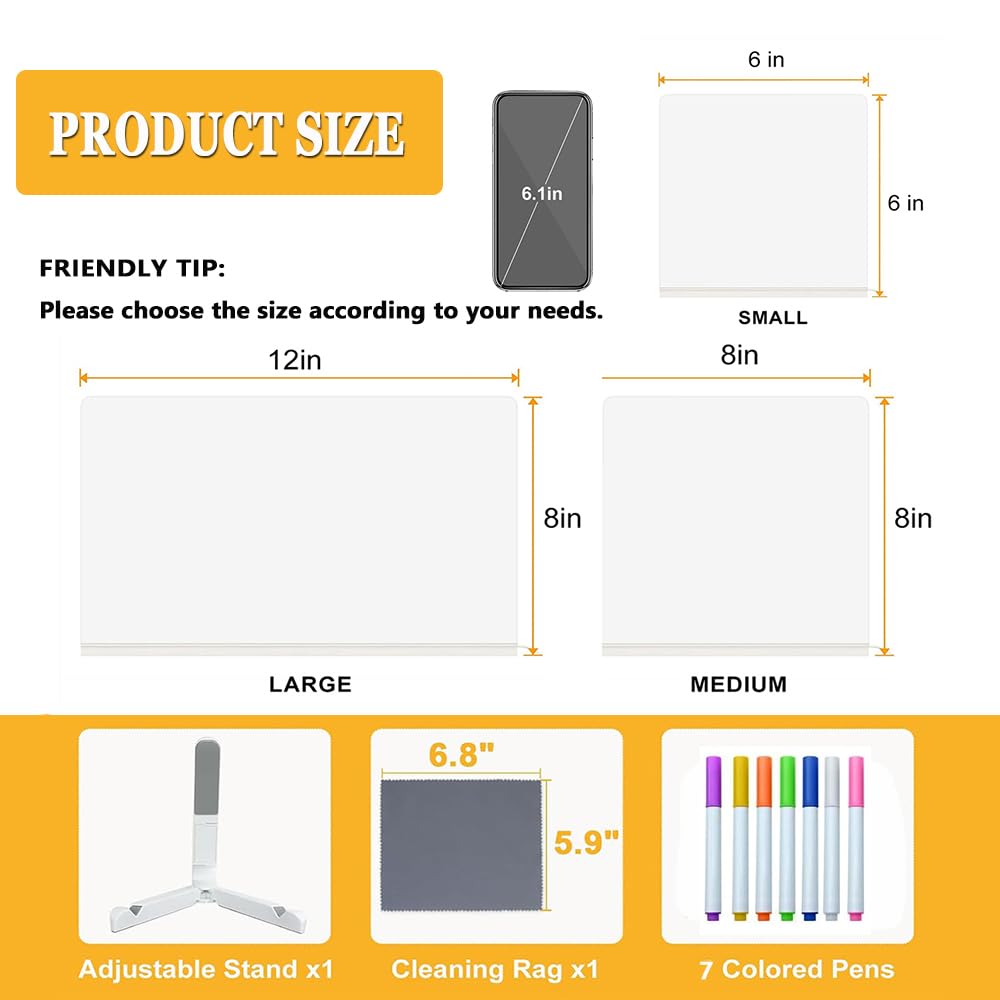 LED Acrylic Glow Board with 7-Color Light | Dry Erase Message Board with Stand