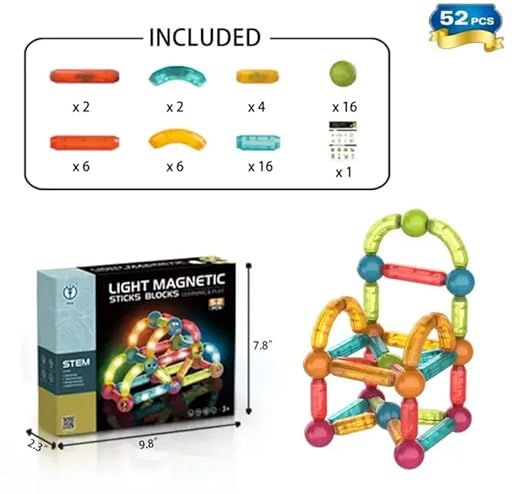 Light Magnetic Blocks - ,3D Clear Educational STEM Building Toys, Magnetic Marble Run Blocks