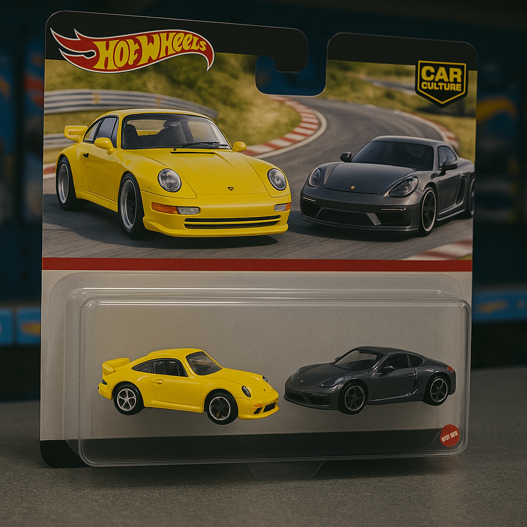 🚗 Porsche 993 GT2 -X- Porsche 718 Cayman GT4 ⚫ – Hot Wheels Premium Car Culture 2-Car Pack