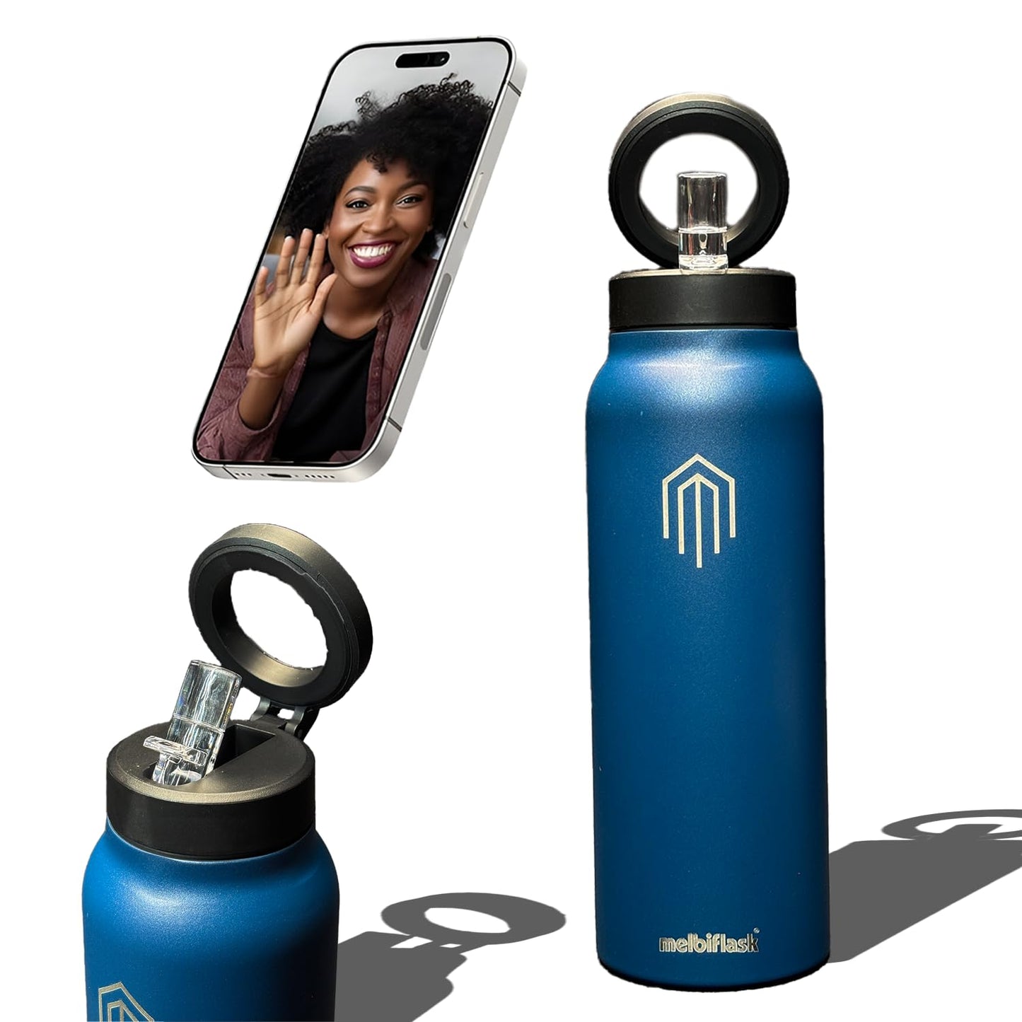 Melbify | Sipper Water Bottle with Magnetic Tripod | 750 ML| Melbipod Black | Perfect for Creators On-the-Go Vlogging, Fitness, Travel | 3 Hour Hot & 6 Hour Cold | 5 Colors | BPA Free