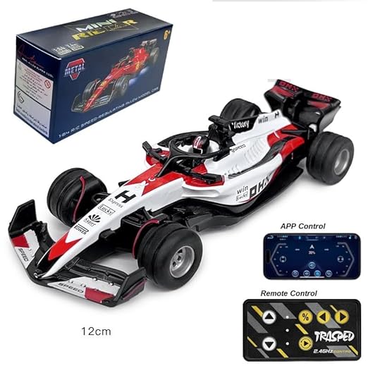 1:64 Die cast Metal F1 Mini RC Racing car with LED Lights | 2.4GHz Remote Control Car | 3 Speed Adjustable, USB Rechargeable Alloy RC Truck for Kids & Adults Indoor/Outdoor Racing