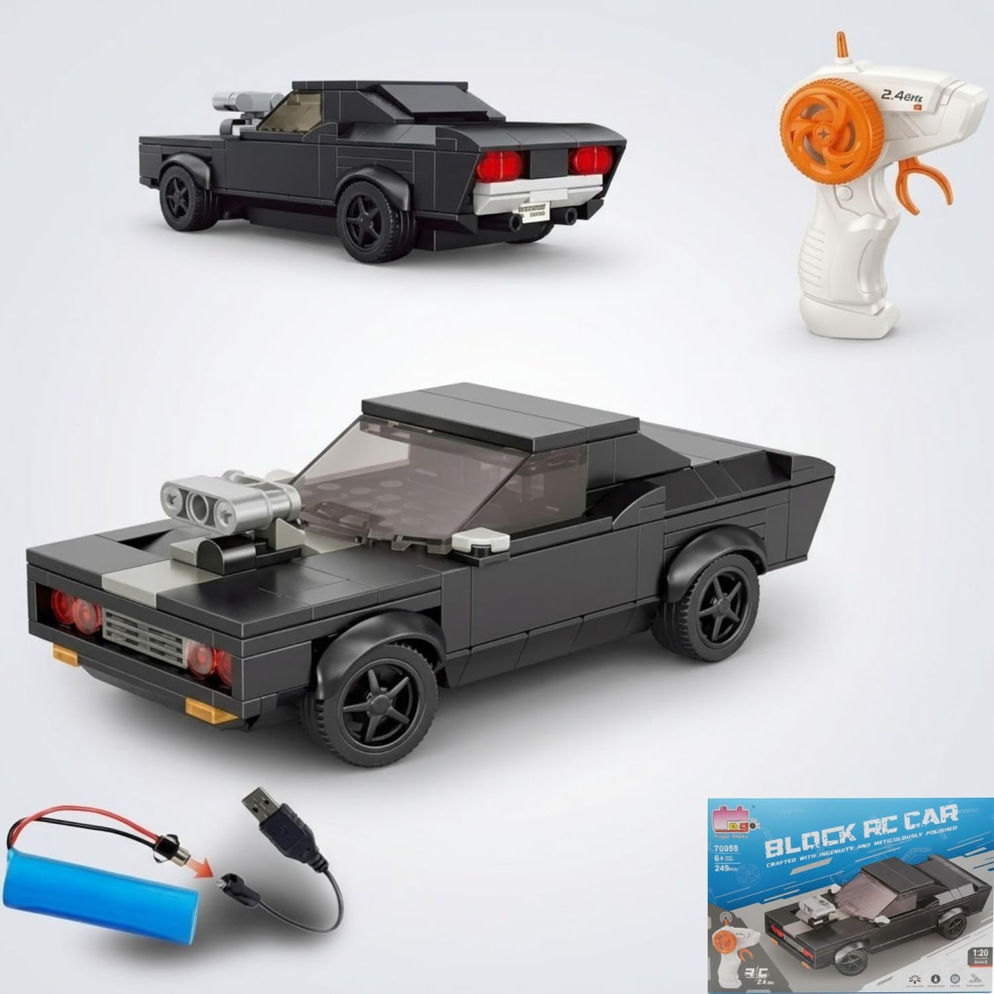 249 Pieces Building Blocks Model Kit – 1:20 Scale Black Sports Vehicle Static DIY Construction Set for Kids 6+ & Teens, Collectible Display Toy...