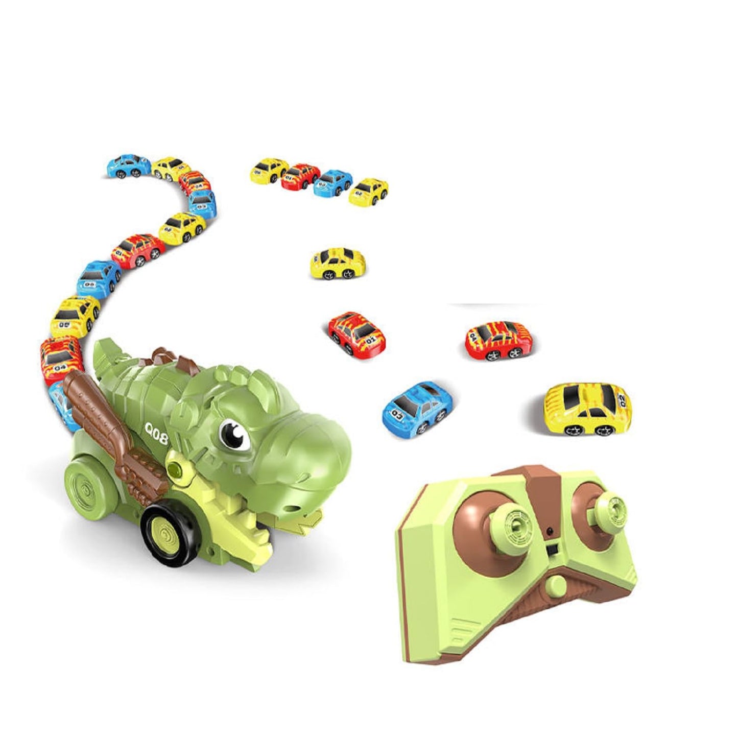 6 Mini Racing Cars Remote Control Dinosaur Car Transport Truck Toy with | T-Rex Carrier Vehicle | RC Toy for Kids | Light & Music | Multicolo