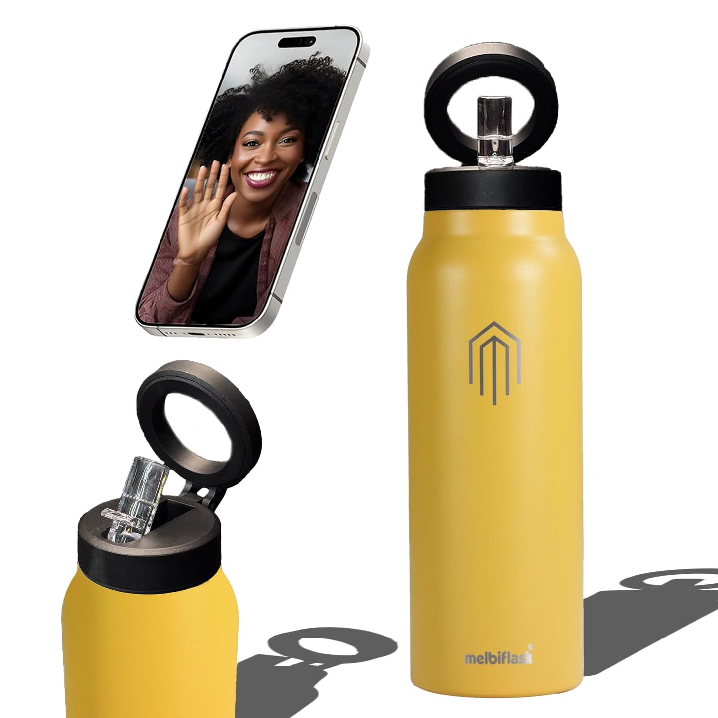 Melbify | Sipper Water Bottle with Magnetic Tripod | 750 ML| Melbipod Black | Perfect for Creators On-the-Go Vlogging, Fitness, Travel | 3 Hour Hot & 6 Hour Cold | 5 Colors | BPA Free