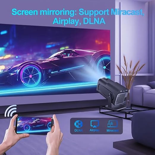 HY320 Mini Support 4K,Native 720P Portable Projector with WiFi/Bluetooth//HDMI Android 11 Smart Projector Auto Keystone, 180°Rotatable Freestyle Video Projector for Home Office School (Black)