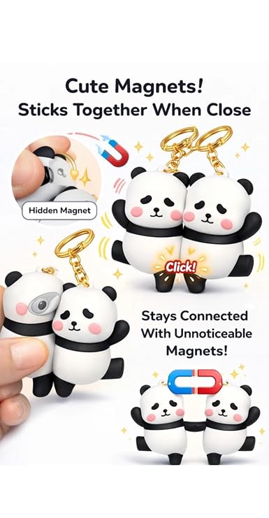Anime Heaven Magnetic Panda Couple Keychain for Girls & Boys | Cute Hugging Panda Key Ring Set | Hidden Magnet Love Keychain for Couples & Friends (Pack of 2)