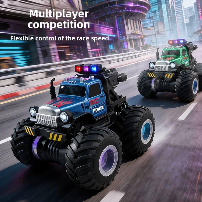 RC Monster Truck for Kids, 2.4GHz Remote Control Off-Road Car with LED Lights, Spray Mist Effect, Wrist Controller, 4WD Big Tires, Rechargeable Toy Gift for Boys & Girls