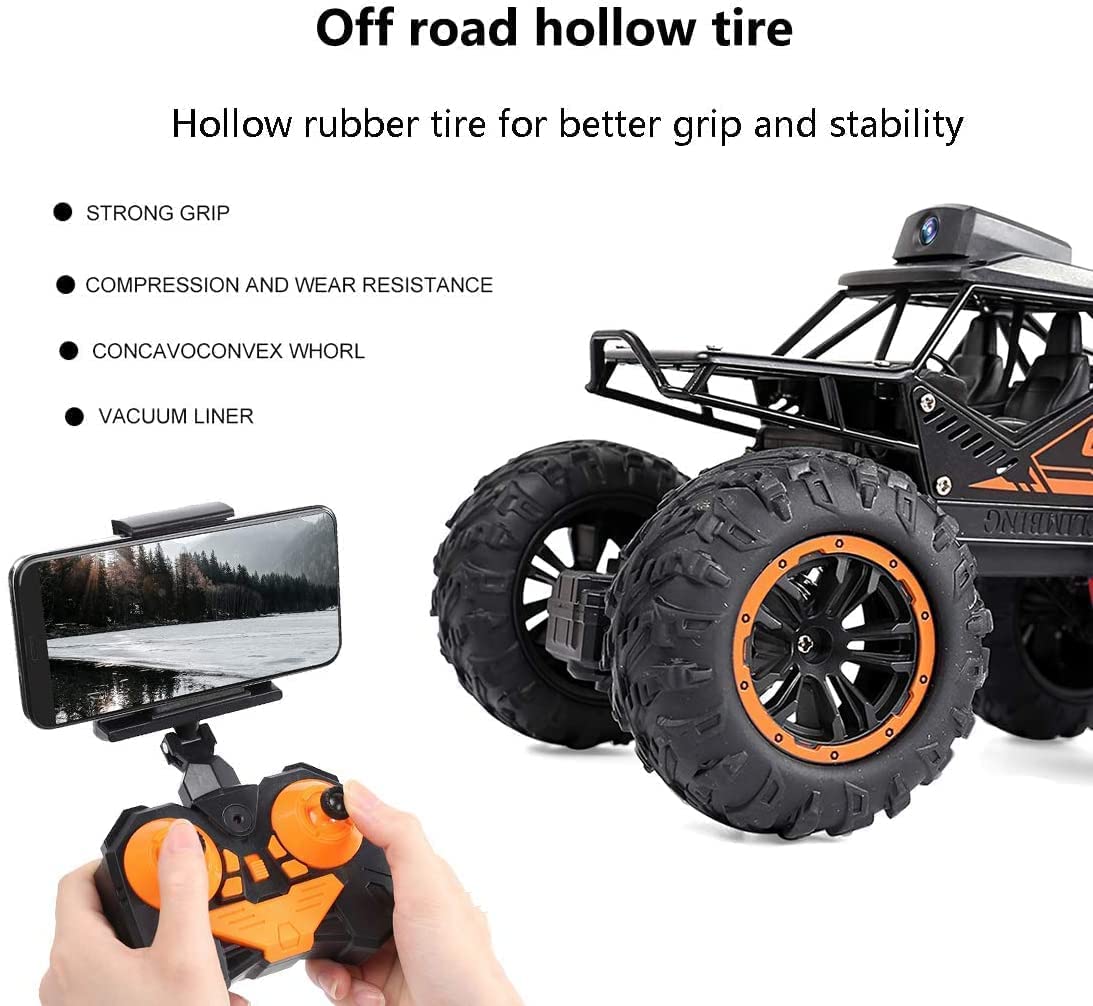 Rock crawler camera car remote control -Rc Car with 720P Hd FPV WiFi Camera|2.4Ghz 1/18 Scale Off-Road Remote Control Truck Monstern |Multicolor