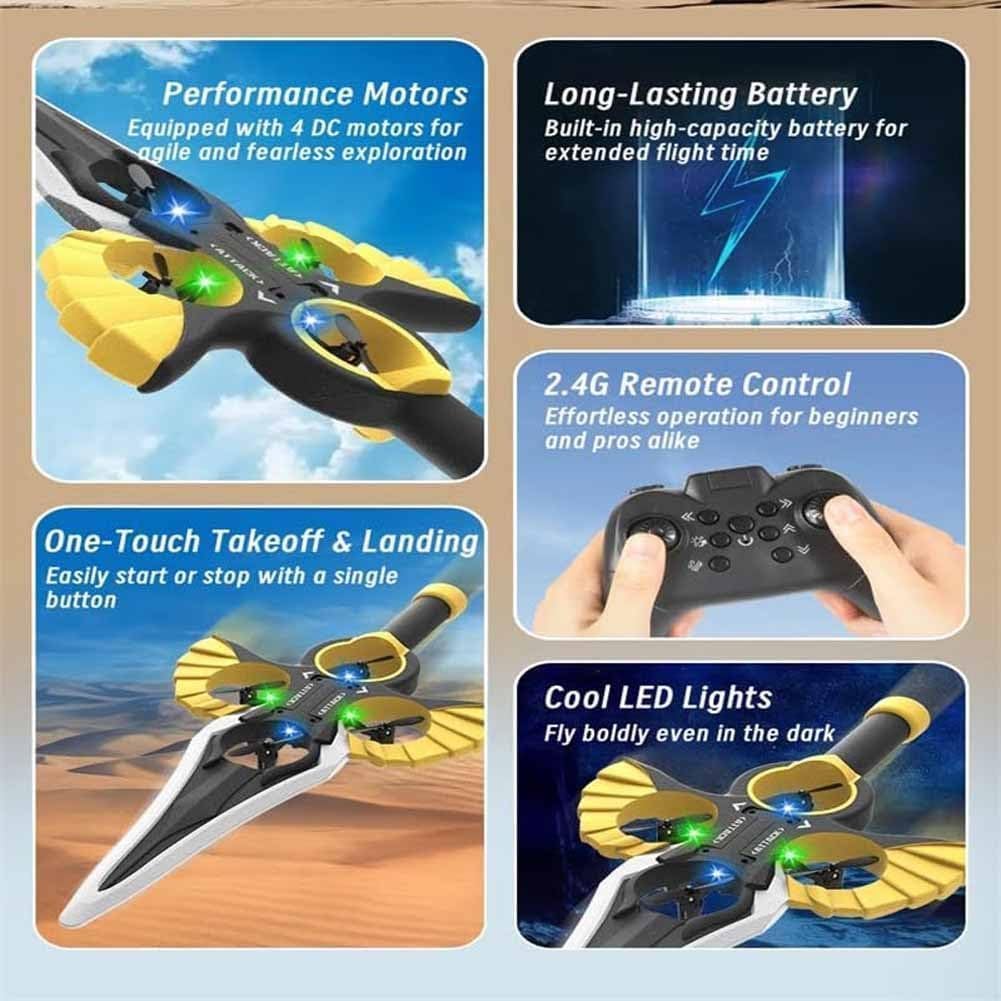 Flying Sword RC Drone for Kids & Adults - Remote Control, 3-Speed Glider with 360° Flip, Double Battery,Easy to Fly Toy Gift