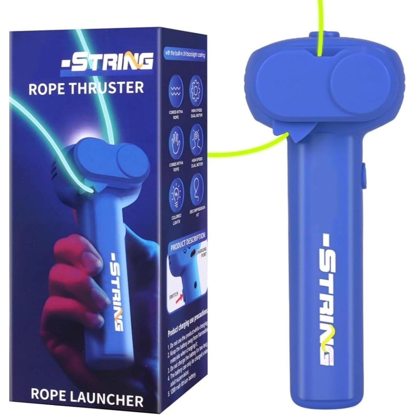 Rope Thruster Shooter Toy for Kids with Glow Rope Launcher - Handheld Zip String Gun with Propeller Mechanism, Rope Shooting Game Toy for Boys Girls Indoor Outdoor Play