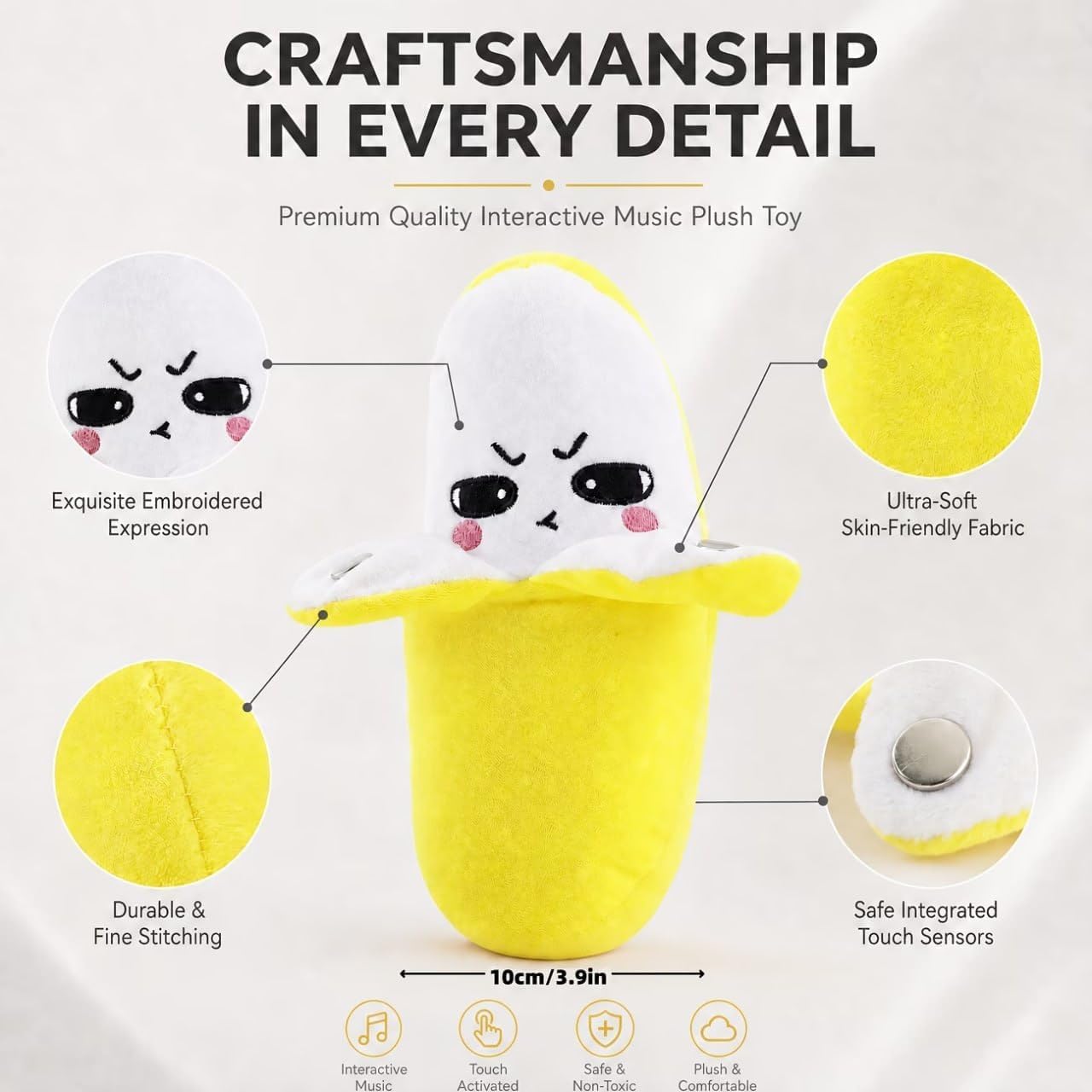 Banana Piano Toy Plush Musical Toy for Kids, Funny Interactive Banana Shape Soft Toy with Button Press Play Feature, for Children