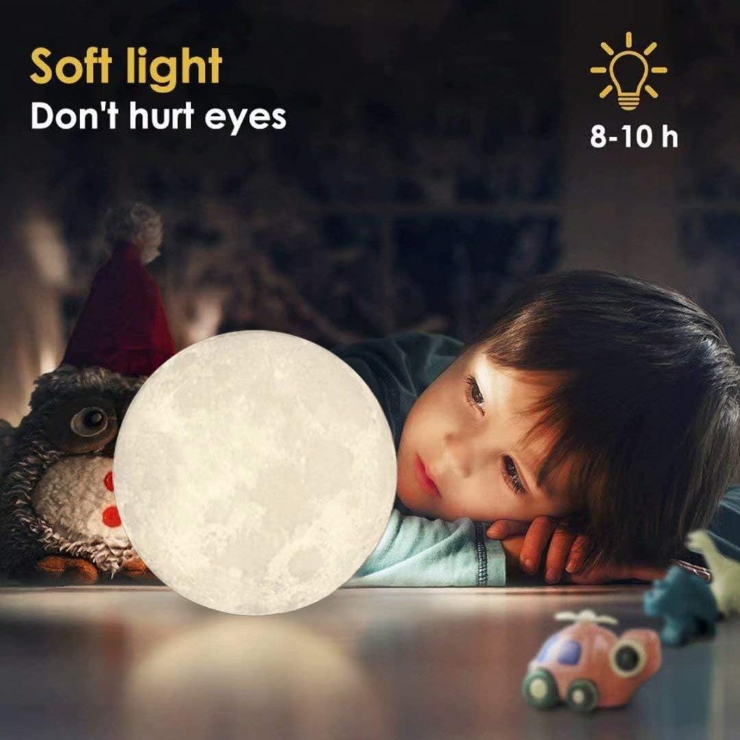 3D Moon Night Lamp – 10W Rechargeable with 7 Color Changing Features, 15CM – 10W Elegant Plastic Design for Beautiful Indoor Lighting in Bedrooms and Kids' Rooms | Gifts for Woman | Valentine
