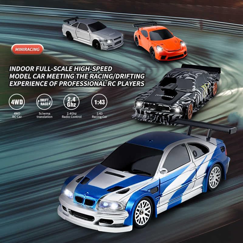 Mini Turbo Drift 1:43 Scale 4WD RC Car – 2.4GHz High-Speed Remote Control Drift Racer with LED Lights, Gyro Stability & Rechargeable Battery