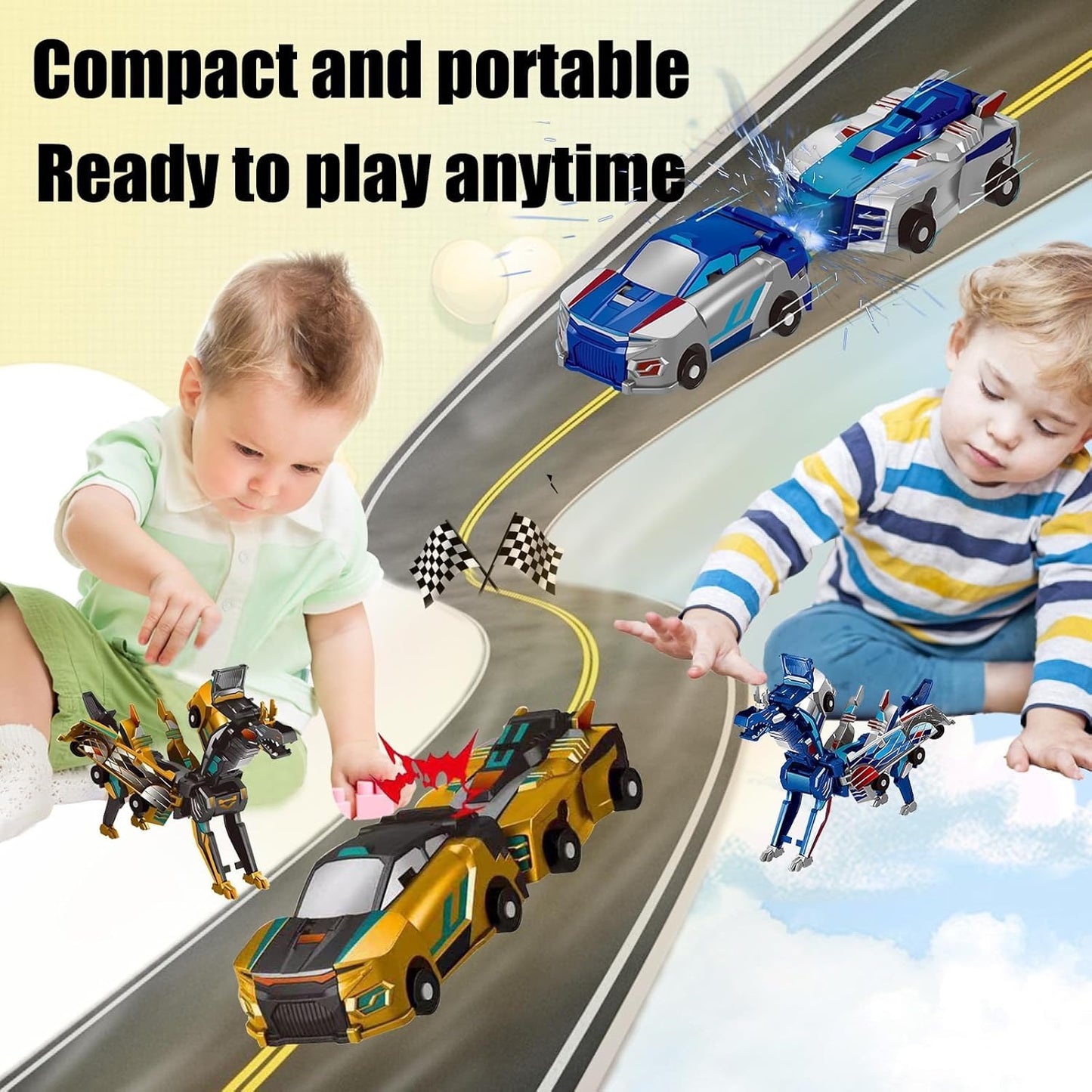 Collision Transforming Dinosaur Car Toy | Dragon Transforming Car Robot Toys | Magnetic Transformings Cars Robots Toy | Funny Crash Dinosaur Cars Robot Toys Gift for Boys & Girls