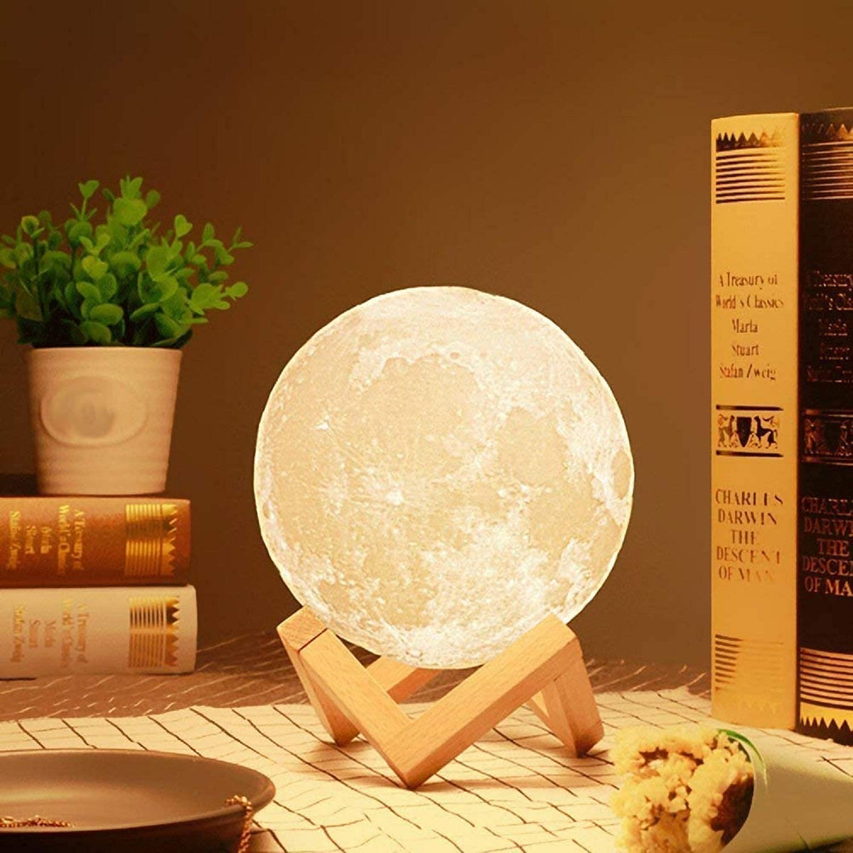 3D Moon Night Lamp – 10W Rechargeable with 7 Color Changing Features, 15CM – 10W Elegant Plastic Design for Beautiful Indoor Lighting in Bedrooms and Kids' Rooms | Gifts for Woman | Valentine