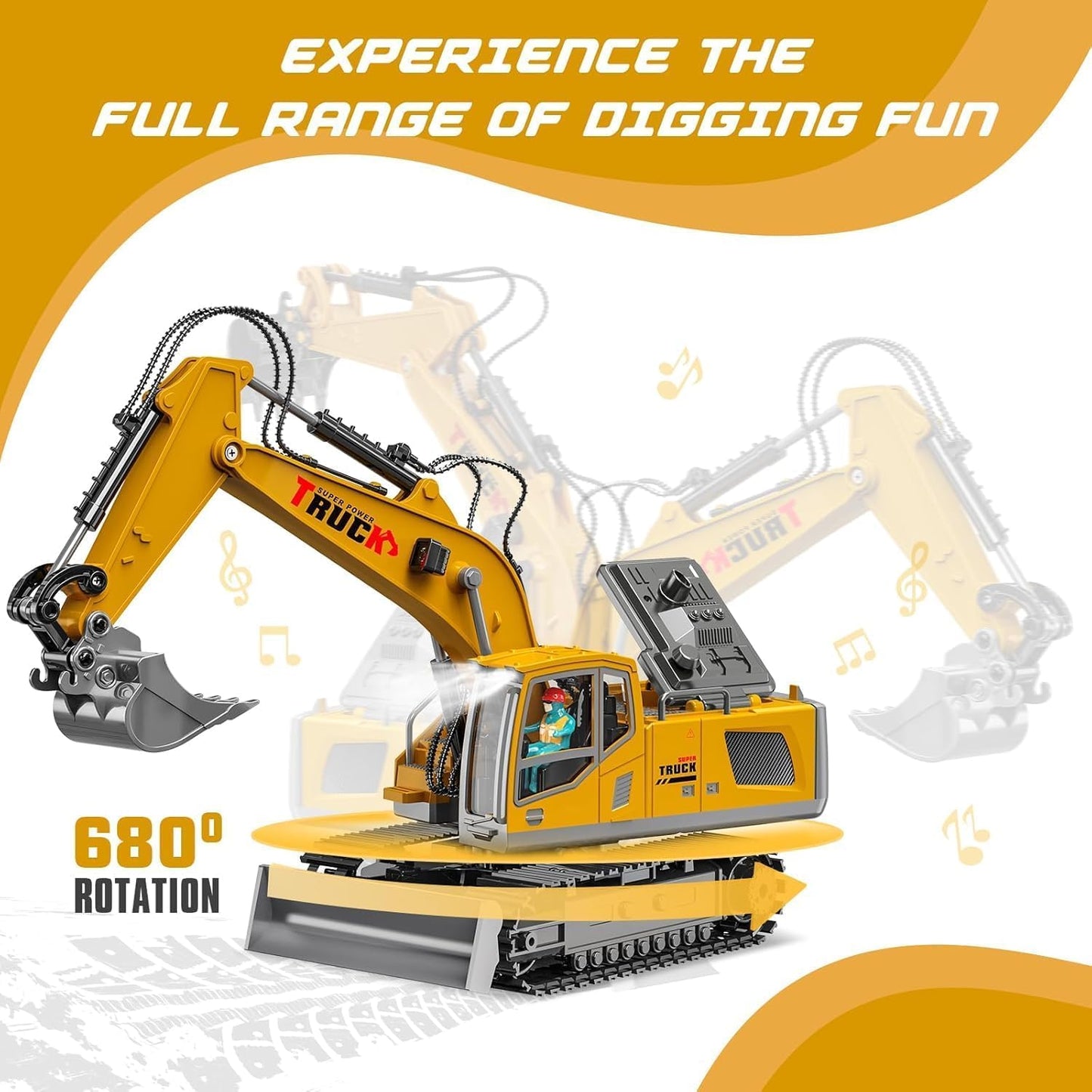 1/12 Scale RC Excavator, 13-Channel Remote Control Construction Truck with Metal Shovel, 2.4GHz High-Speed RC Tractor Toy JCB
