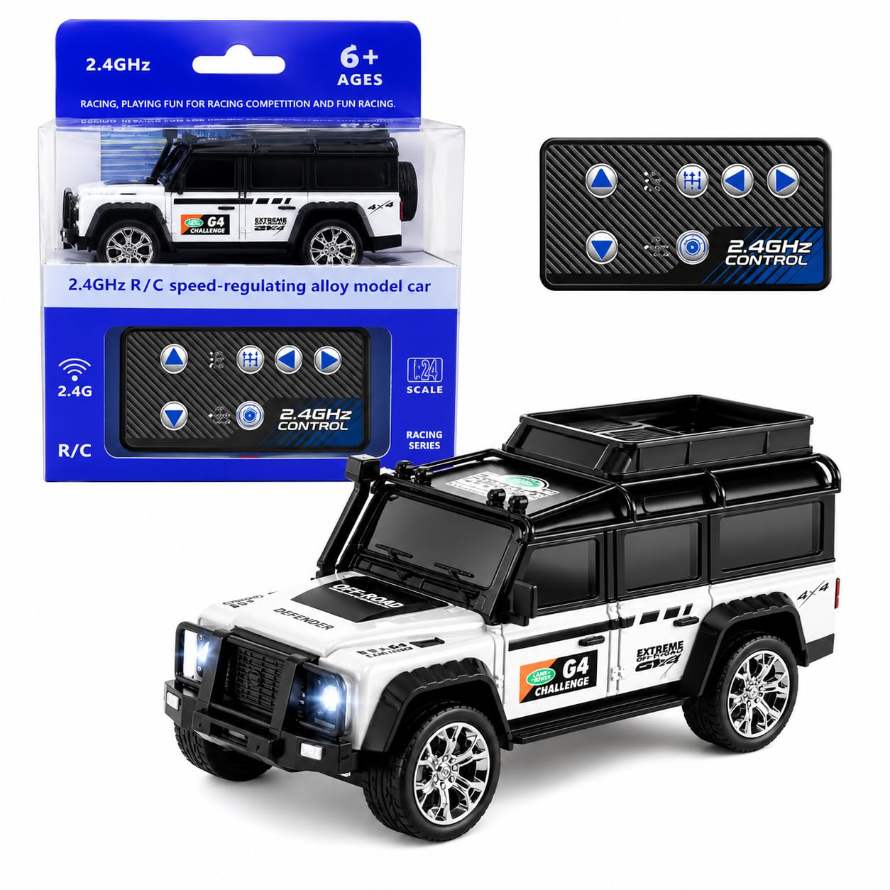 2.4GHz Remote Control Car for Kids, Alloy Body Mini SUV RC Car with 3 Speed Modes, One-Key Demo, LED Lights, USB Rechargeable Battery, Long Range Control Toy Car for Boys & Girls 6+ Years