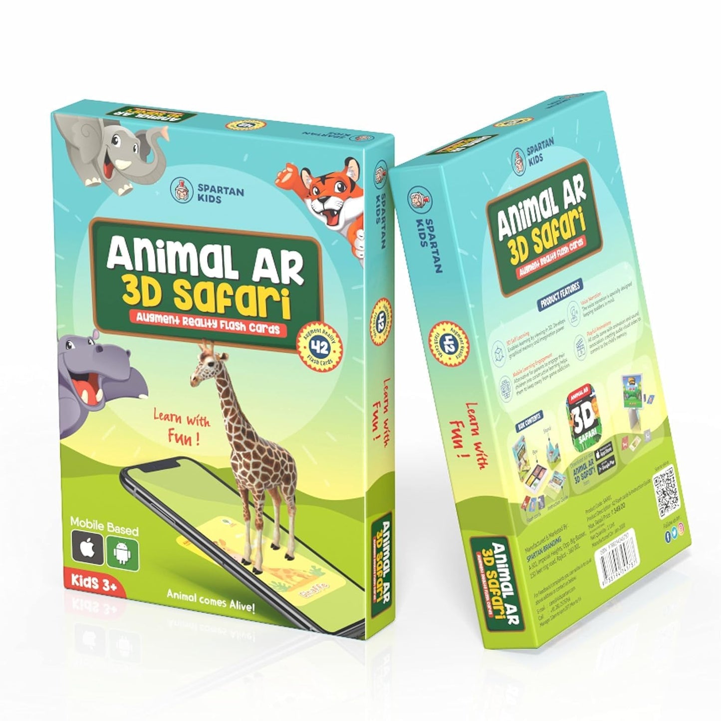 Animal AR 3D Safari Augmented Reality Flash Cards, 42 Cards, Ages 3+, Educational Learning Toy