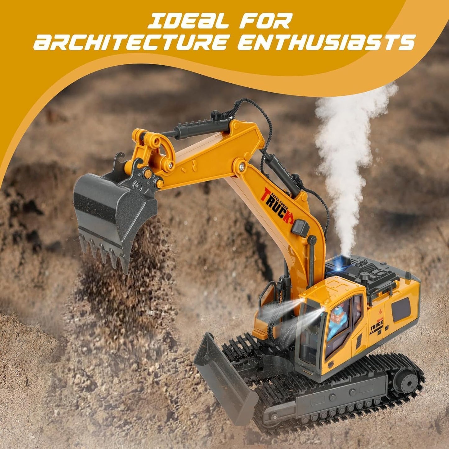 1/12 Scale RC Excavator, 13-Channel Remote Control Construction Truck with Metal Shovel, 2.4GHz High-Speed RC Tractor Toy JCB