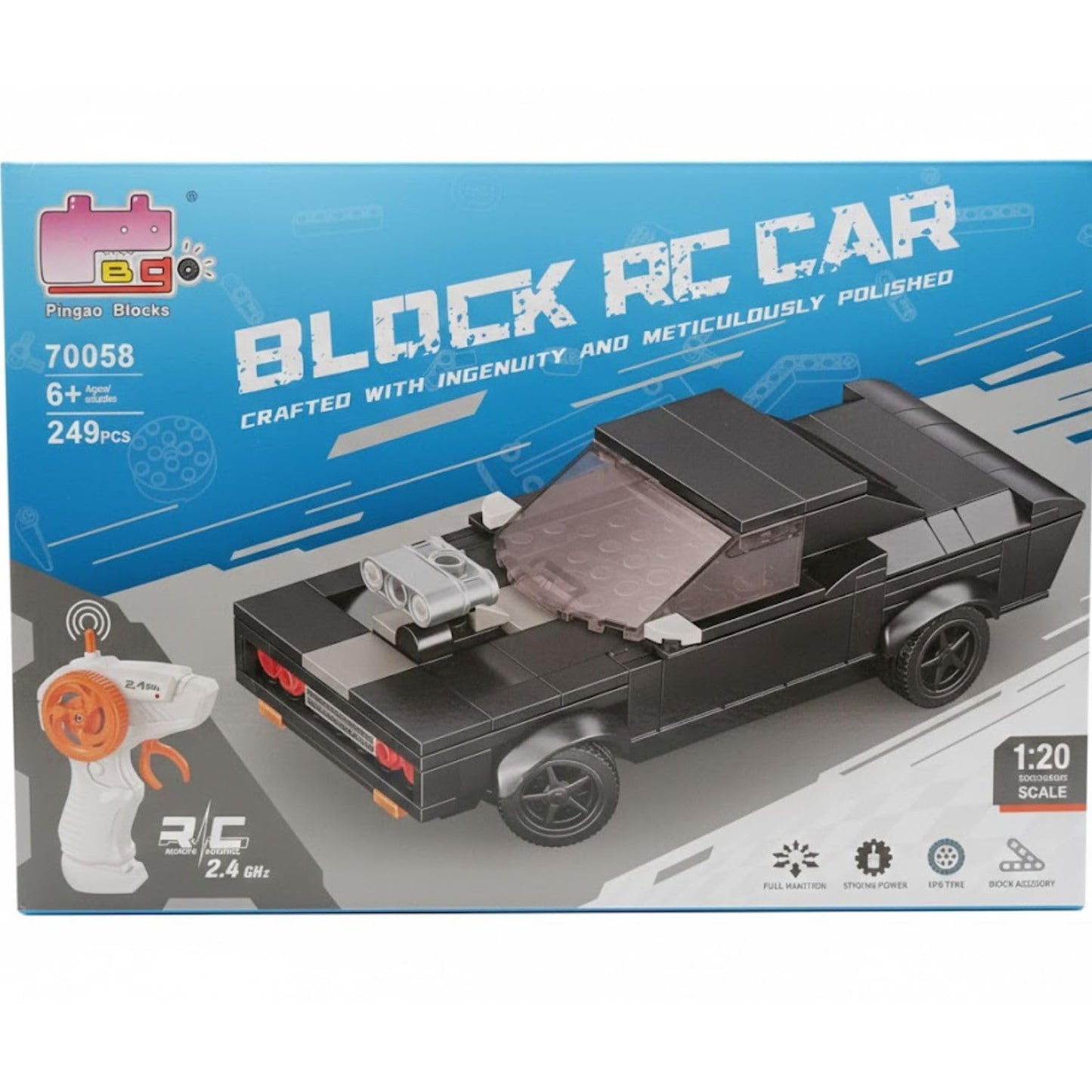 249 Pieces Building Blocks Model Kit – 1:20 Scale Black Sports Vehicle Static DIY Construction Set for Kids 6+ & Teens, Collectible Display Toy...