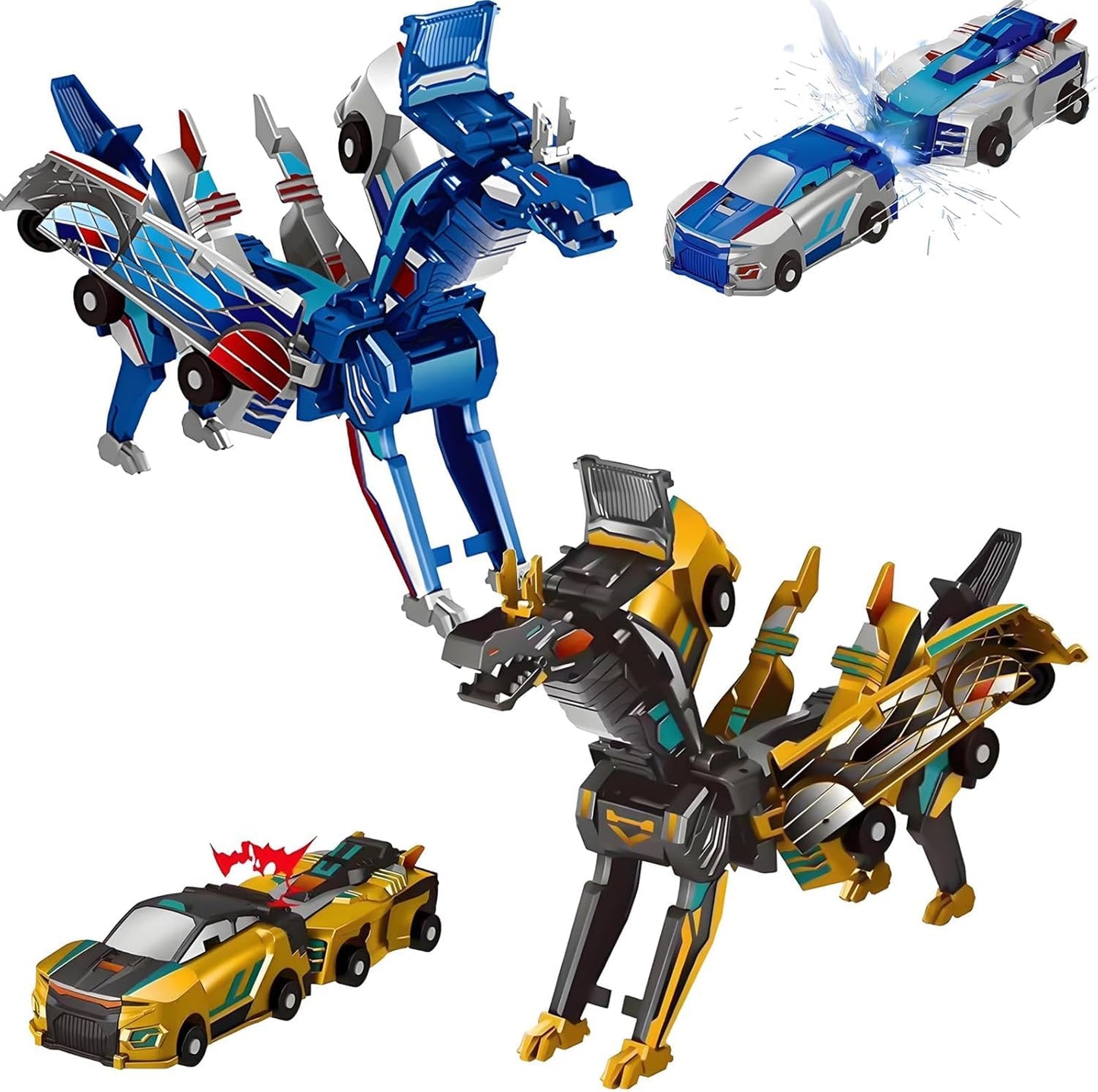 Collision Transforming Dinosaur Car Toy | Dragon Transforming Car Robot Toys | Magnetic Transformings Cars Robots Toy | Funny Crash Dinosaur Cars Robot Toys Gift for Boys & Girls
