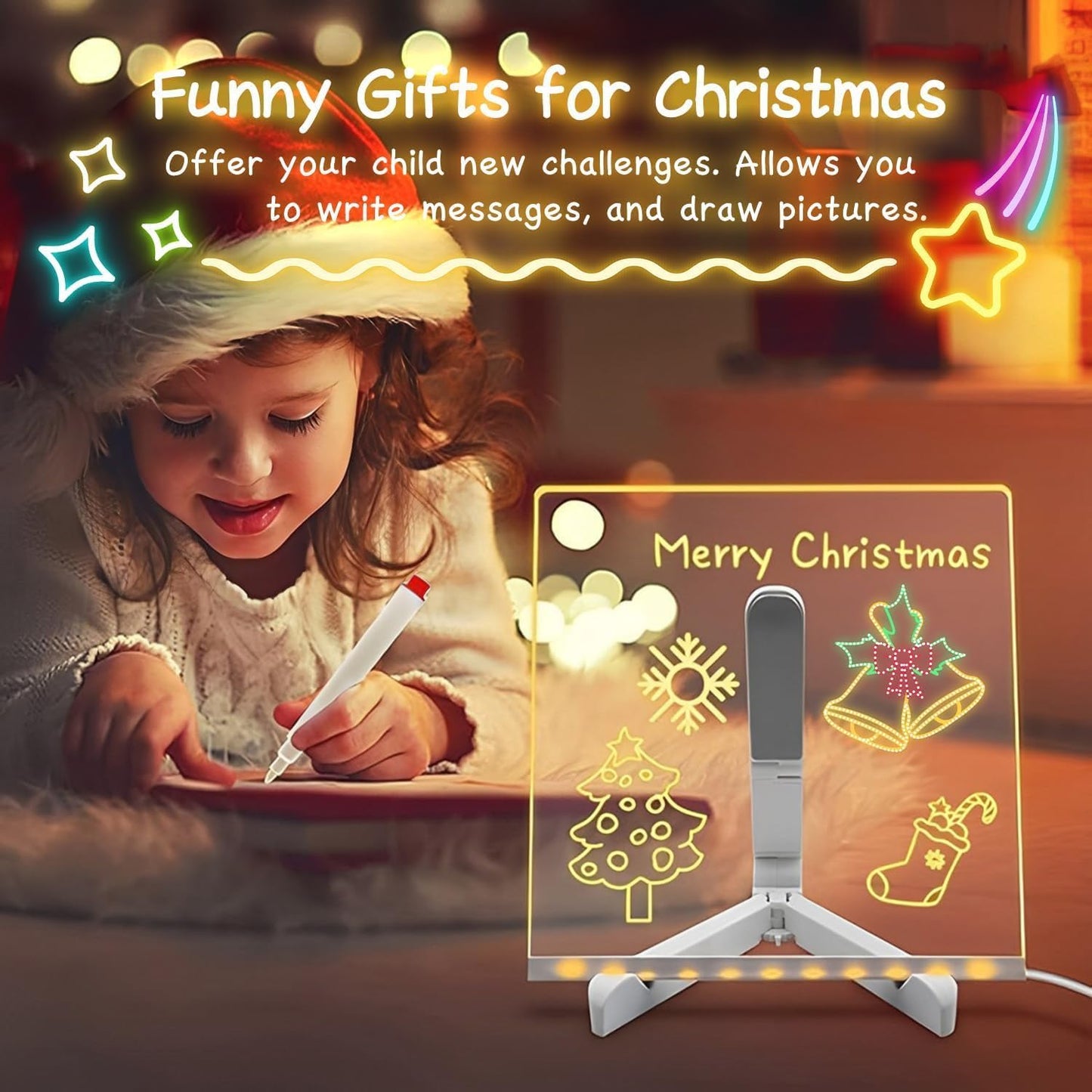 LED Acrylic Glow Board with 7-Color Light | Dry Erase Message Board with Stand