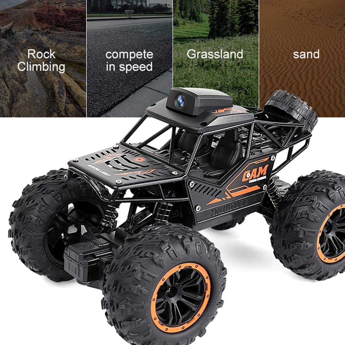 Rock crawler camera car remote control -Rc Car with 720P Hd FPV WiFi Camera|2.4Ghz 1/18 Scale Off-Road Remote Control Truck Monstern |Multicolor