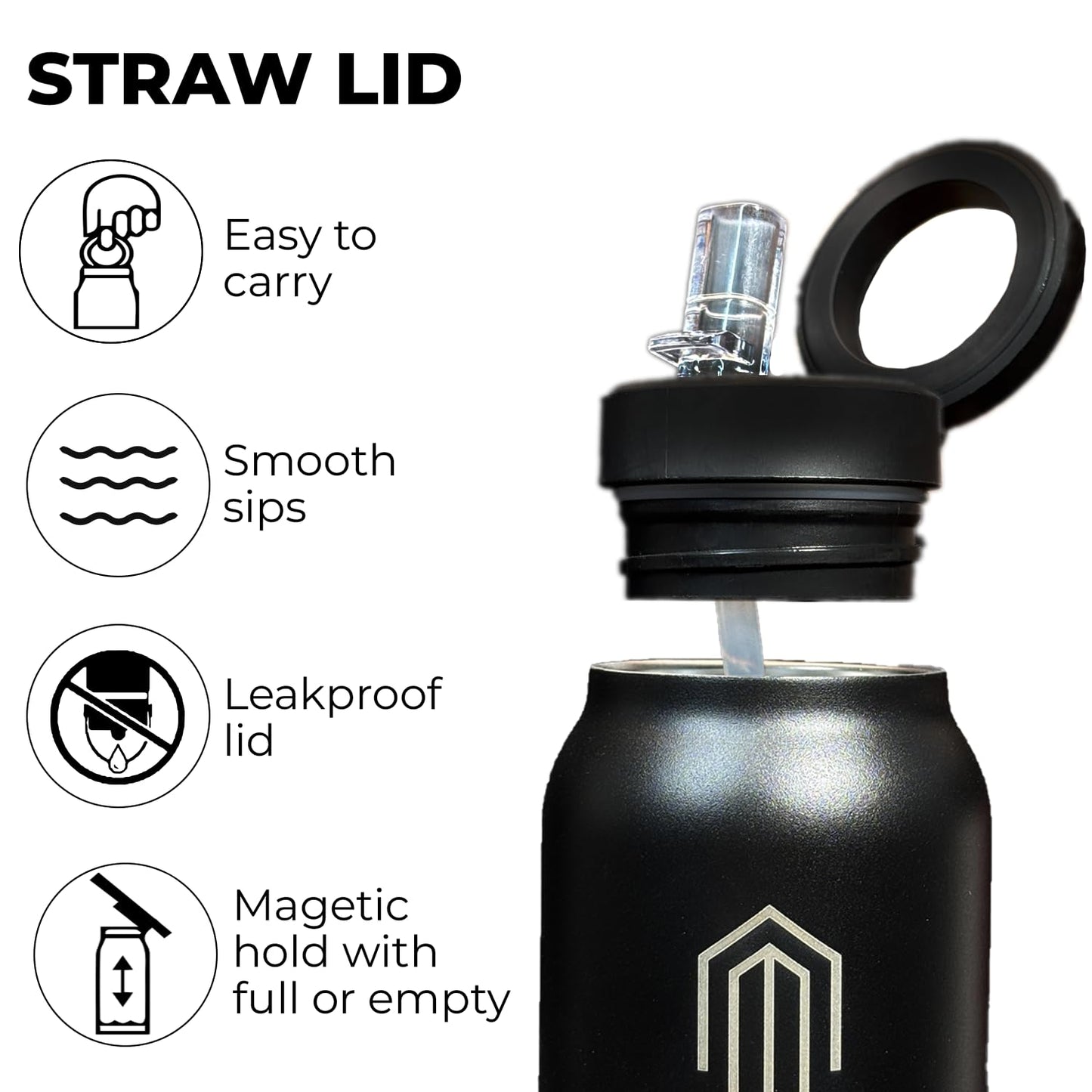 Melbify | Sipper Water Bottle with Magnetic Tripod | 750 ML| Melbipod Black | Perfect for Creators On-the-Go Vlogging, Fitness, Travel | 3 Hour Hot & 6 Hour Cold | 5 Colors | BPA Free