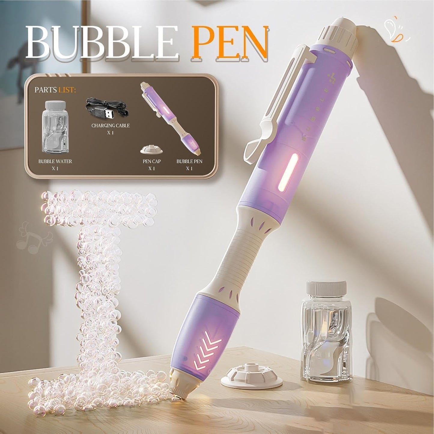 Automatic Pen-Shape Bubble Wand with LED Light – Portable Handheld Foam Maker