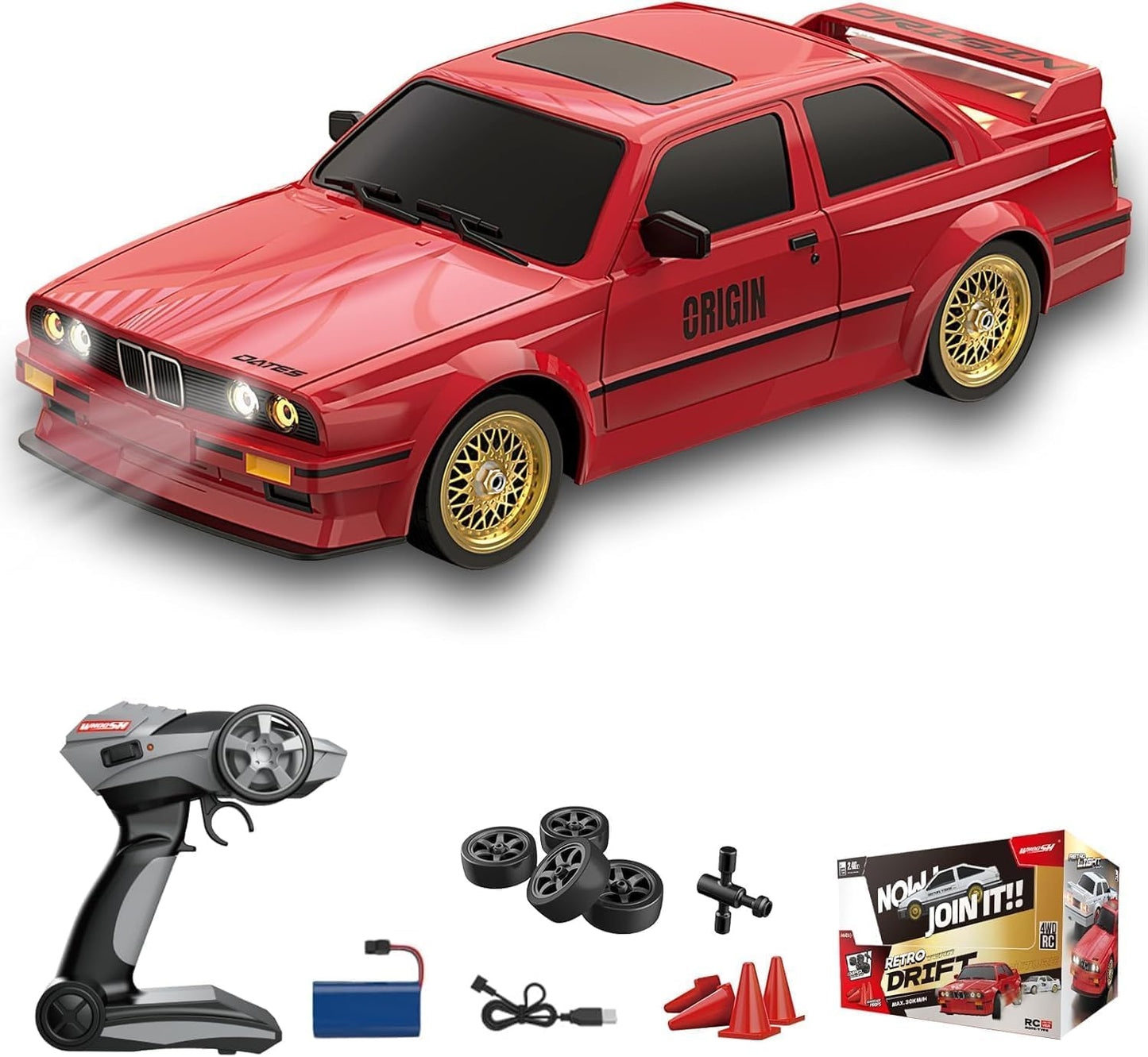 Classic Legend 1:16 Scale RC Drift Car – 2.4GHz 4WD 30KM/H High-Speed Remote Control Car with LED Lights, Dual Batteries & Drift Tires