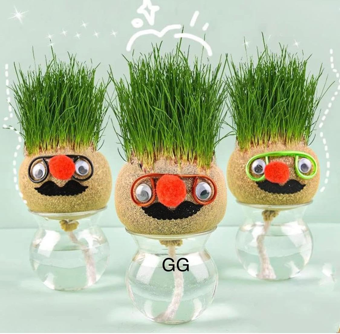 Grass headd Doll - Bonsai Grass headd Plants Potted | Grasshead Hair Grow Toy | Small Potted Ornaments with Cultivation Medium, Garden Decoration