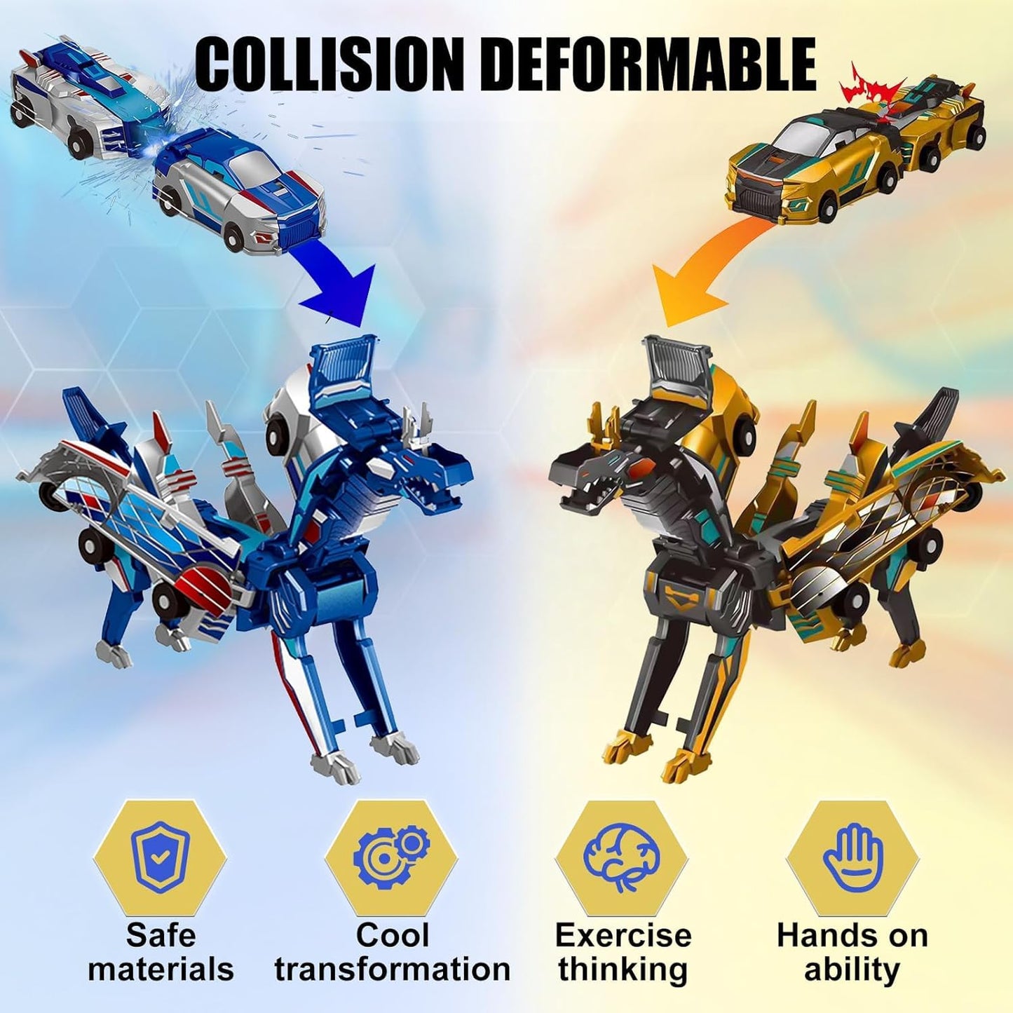 Collision Transforming Dinosaur Car Toy | Dragon Transforming Car Robot Toys | Magnetic Transformings Cars Robots Toy | Funny Crash Dinosaur Cars Robot Toys Gift for Boys & Girls