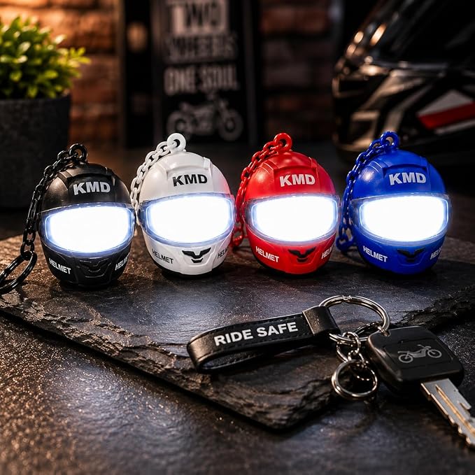 Mini Helmet Keychain for Bike Lovers, Motorcycle Helmet-Shaped Key Ring with Flip Visor for Bike, Car and House Keys, Bags, Collectors and Gifting (Pack of 2)