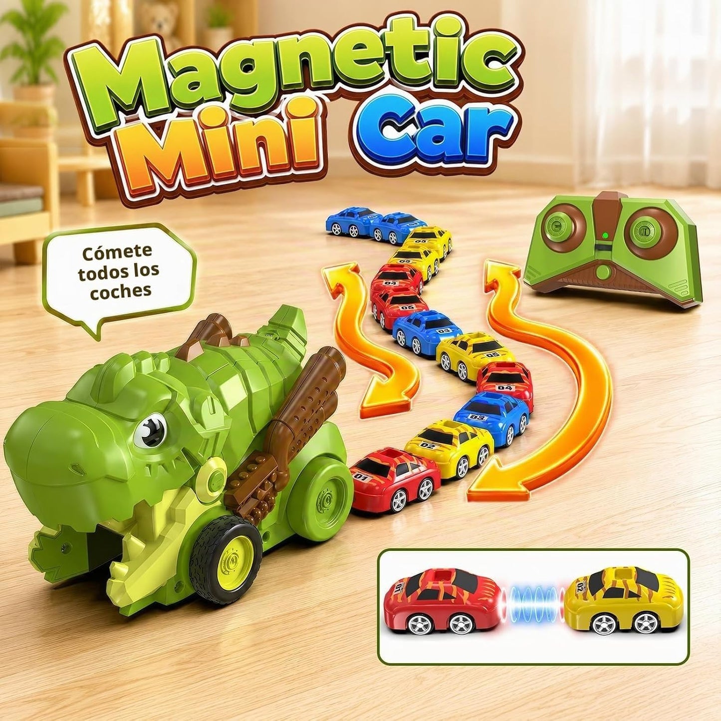 6 Mini Racing Cars Remote Control Dinosaur Car Transport Truck Toy with | T-Rex Carrier Vehicle | RC Toy for Kids | Light & Music | Multicolo