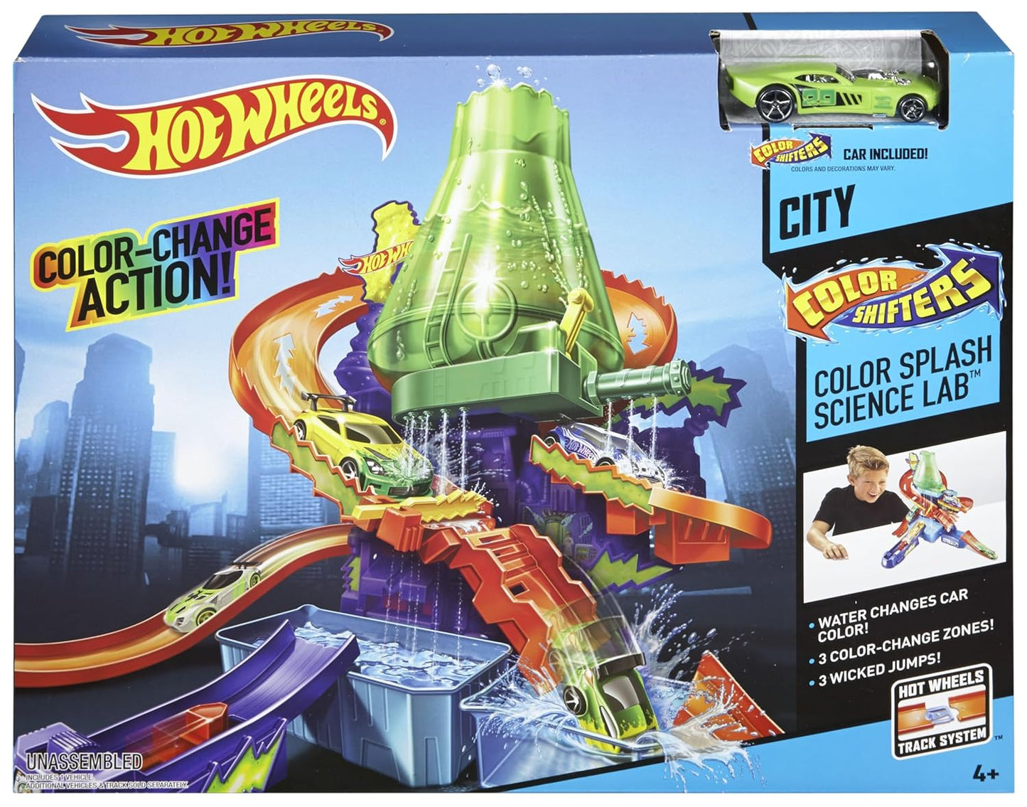 Hot Wheels® Color Shifters™ Science Lab with 1:64 Scale Cars, Track, Waterfall Ages 3 and Older