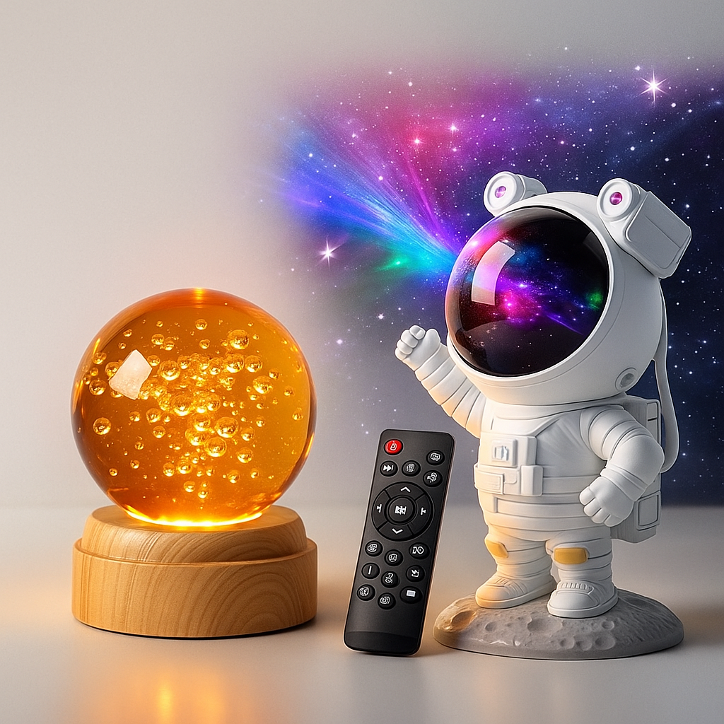 Cosmic Astronaut Galaxy Ambient Light Set – Projector + Rotating crystal Ball lamp