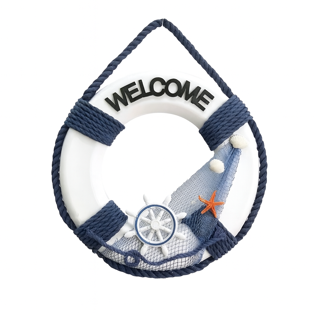 Marine Theme Welcome Ring Decor – Rope, Shell & Starfish Wall Piece