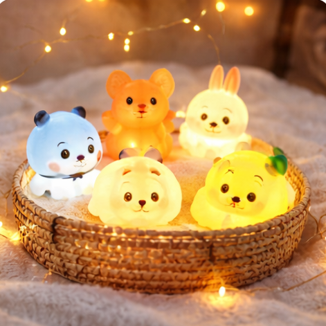 Cute Mini Soft Toy Night Lamps – Assorted Animal LED Lights (Pack of 10) Warm Glow | Kids Room | Gifting | Bedroom Décor
