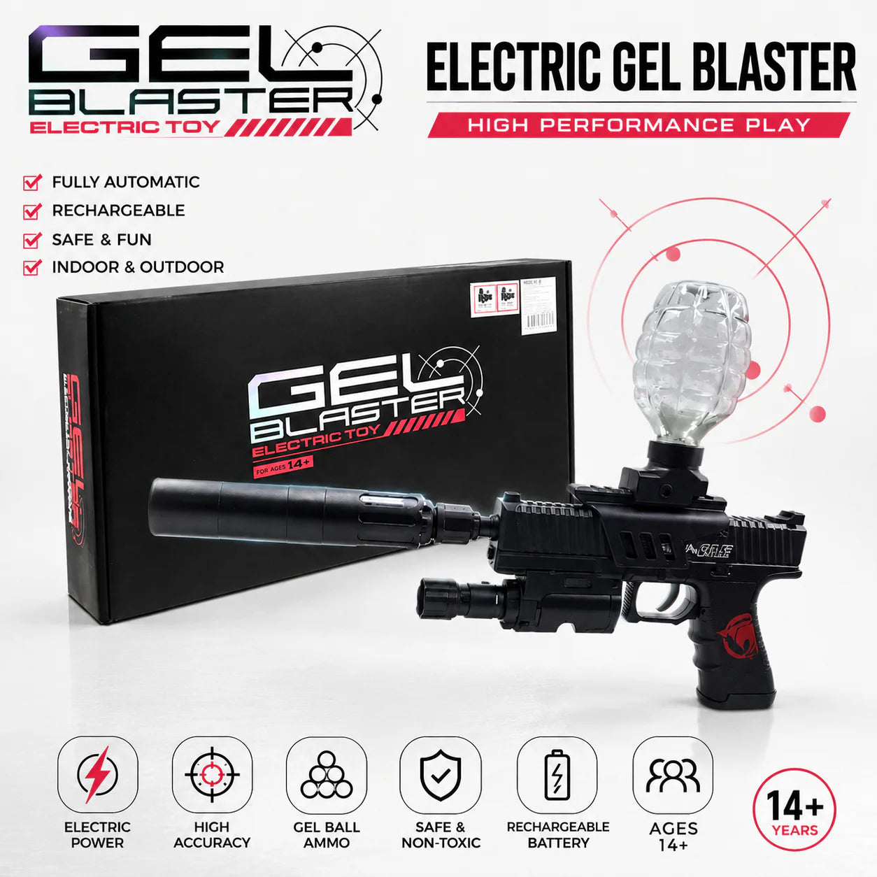 M1911 Gel Blaster – Black Electric Rechargeable Pistol with Laser & Accessories | WH36-1