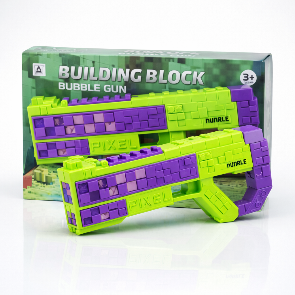 Building Block Pixel Bubble Gun- Kids Automated Bubble Gun