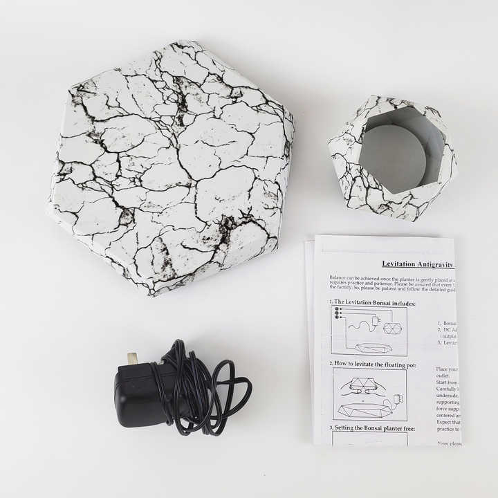 Marble Levitating Plant Pot – Floating Magnetic Planter for Indoor Decor