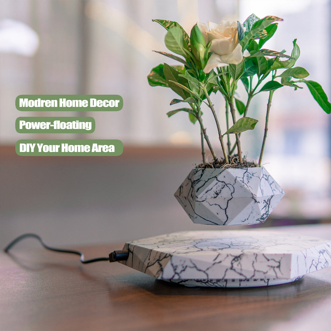Marble Levitating Plant Pot – Floating Magnetic Planter for Indoor Decor